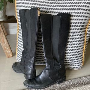 Tory Burch knee high black leather zip riding boots